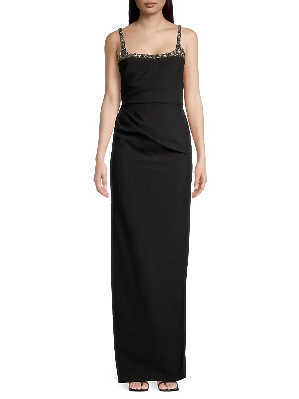 Special Price Sam Beaded Column Gown In Onyx