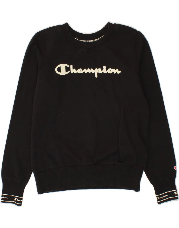 Weekend Deal CHAMPION Womens Graphic Sweatshirt Jumper UK 10 Small Black Cotton