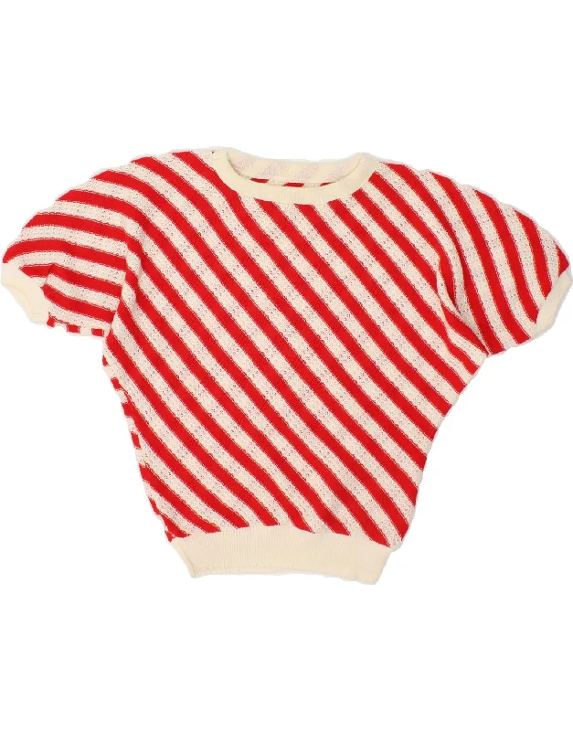 Exclusive Access VINTAGE Womens Short Sleeve Boat Neck Jumper Sweater UK 14 Large Red