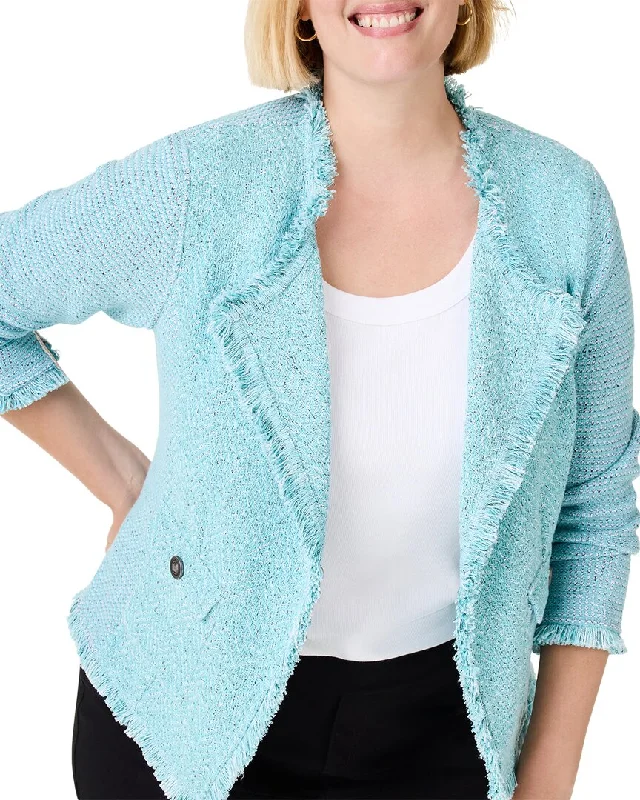 NIC+ZOE Plus Fringe Mix Knit Pocket Jacket