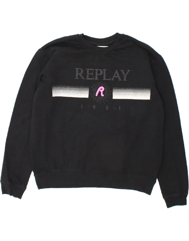 REPLAY Womens Graphic Sweatshirt Jumper UK 20 2XL Black Cotton