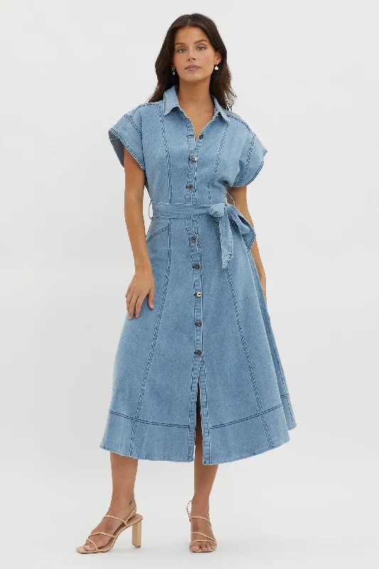 Laureen Short Sleeve Midi Dress Denim Blue