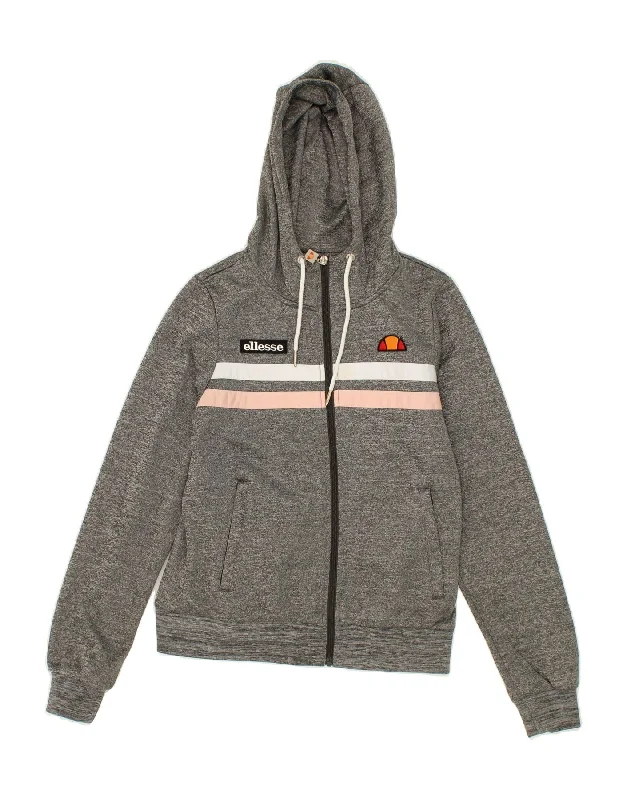 Don't Wait ELLESSE Womens Zip Hoodie Sweater UK 8 Small Grey Polyester