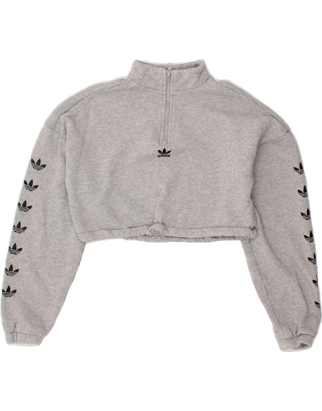 Best Deals ADIDAS Womens Oversized Graphic Zip Neck Sweatshirt Jumper UK 4 XS Grey