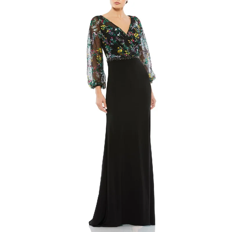 Womens Embellished Embroidered Evening Dress