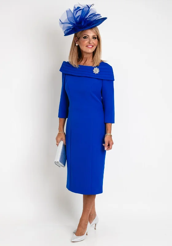 Final Clearance Cassandra Bardot Neckline Pencil Midi Dress, Royal Blue