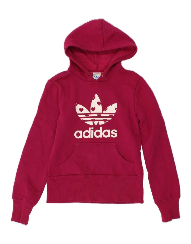 ADIDAS Womens Graphic Hoodie Jumper UK 10 Small Pink Polyester