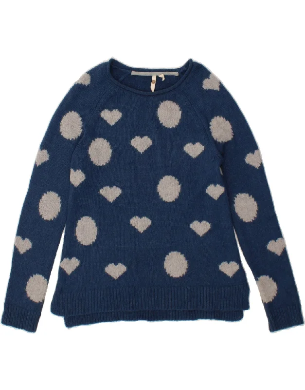 WHITE STUFF Womens Boat Neck Jumper Sweater UK 10 Small Blue Acrylic Heart