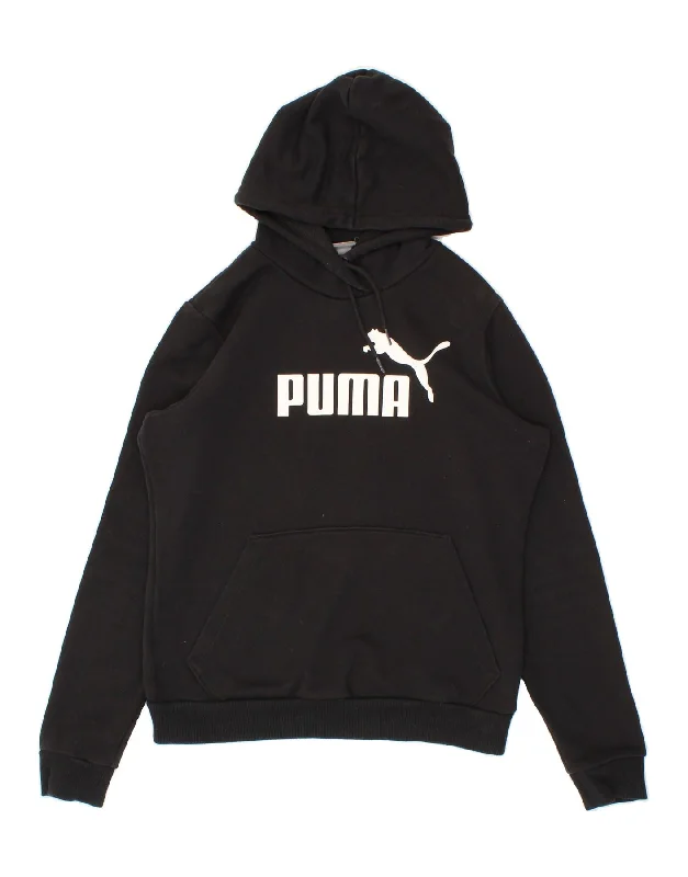 PUMA Womens Graphic Hoodie Jumper UK 12 Medium Black Cotton