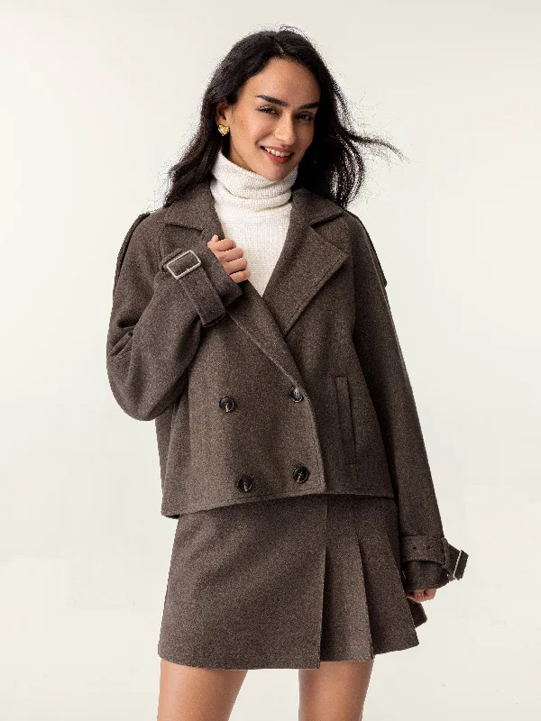 Price Buster Felt Texture Double Breasted Short Coat