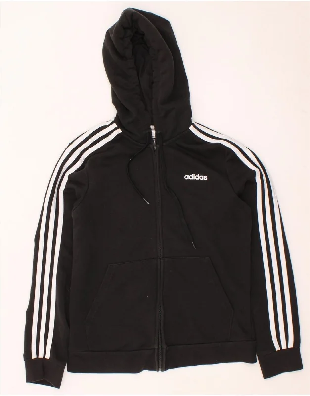 ADIDAS Womens Zip Hoodie Sweater UK 12/14 Medium Black Cotton