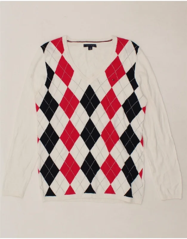 New Markdowns TOMMY HILFIGER Womens V-Neck Jumper Sweater UK 14 Medium White