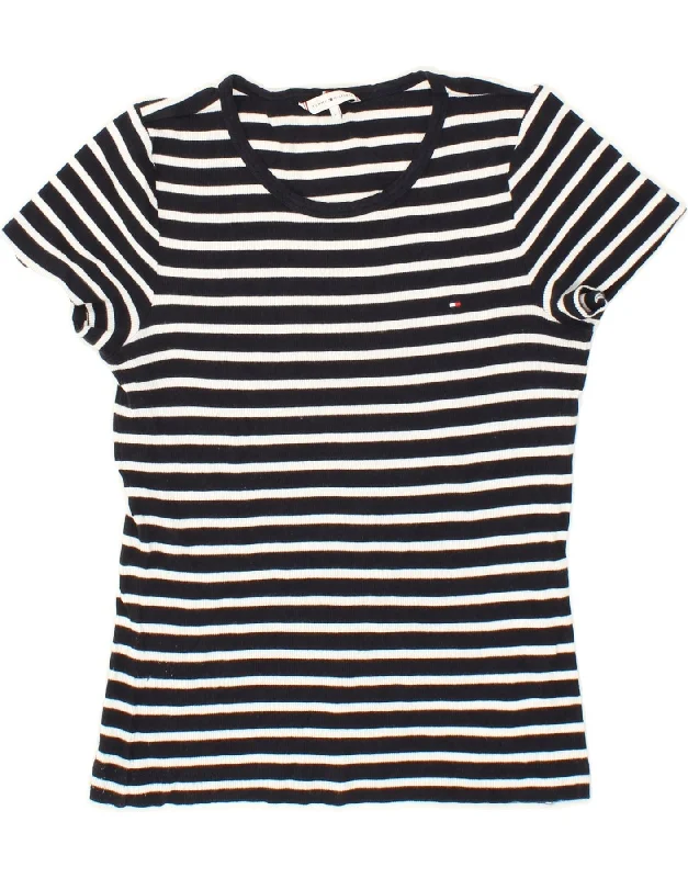 Year-End Sale TOMMY HILFIGER Womens Cardigan Top UK 14 Large Navy Blue Striped