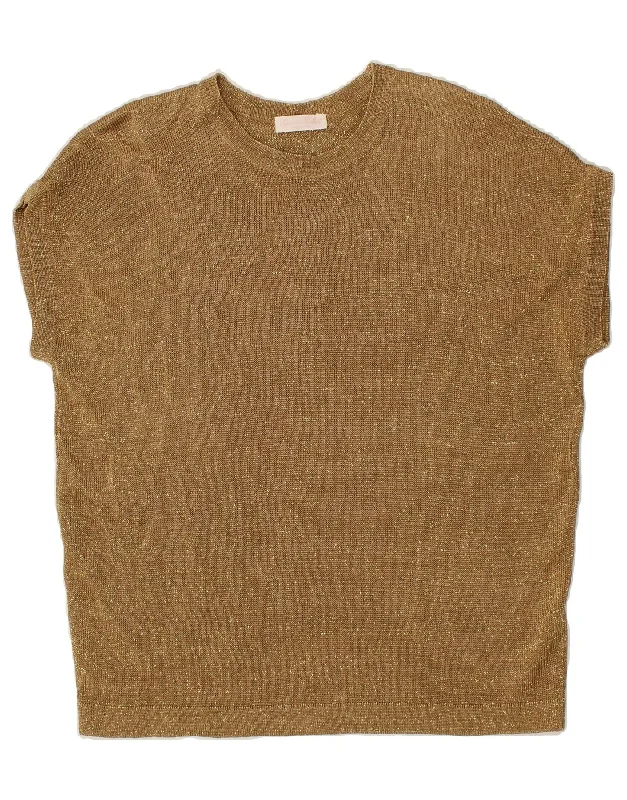 New Deals VINTAGE Womens Short Sleeve Crew Neck Jumper Sweater UK 16 Large Brown