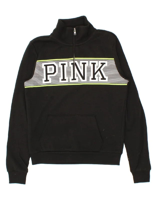 VICTORIA'S SECRET Womens Pink Graphic Sweatshirt Jumper UK 6 XS Black