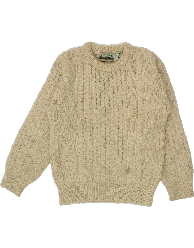 ARANCRAFTS Womens Boat Neck Jumper Sweater UK 10 Small Beige Wool