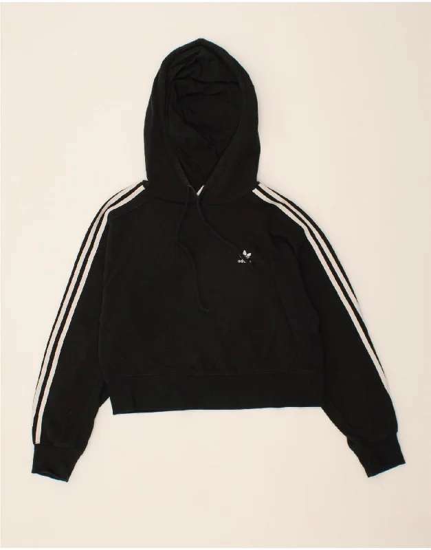 Instant Discount ADIDAS Womens Oversized Crop Hoodie Jumper UK 8 Small  Black Cotton