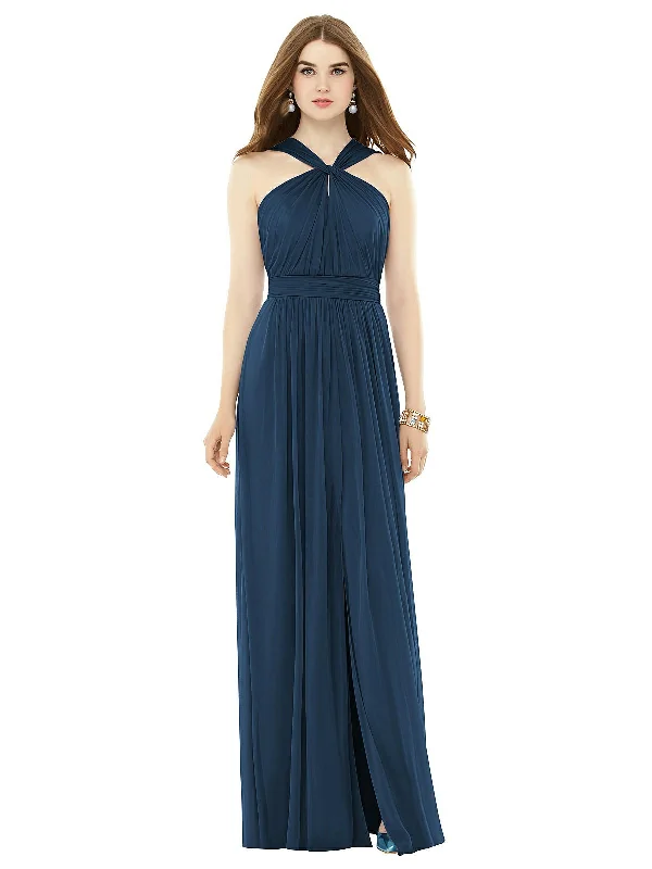 Special Savings Maxi Chiffon Knit Halter Neck Dress