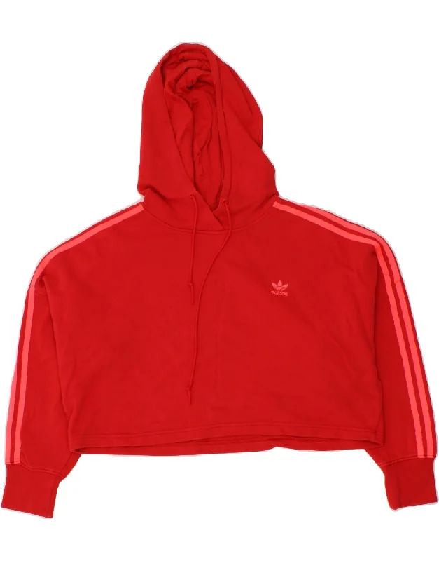 ADIDAS Womens Oversized Crop Hoodie Jumper UK 8 Small Red Cotton