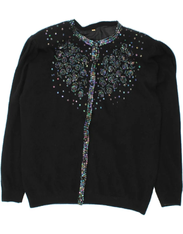 Discount Deals VINTAGE Womens Cardigan Sweater IT 52 2XL Black Lambswool