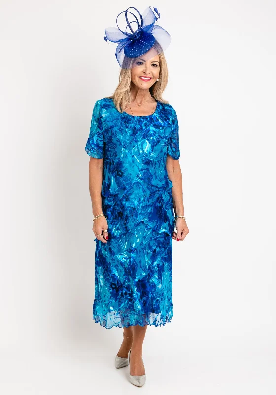 Daily Deals Allison Printed Silk Layered Midi Dress, Royal Blue