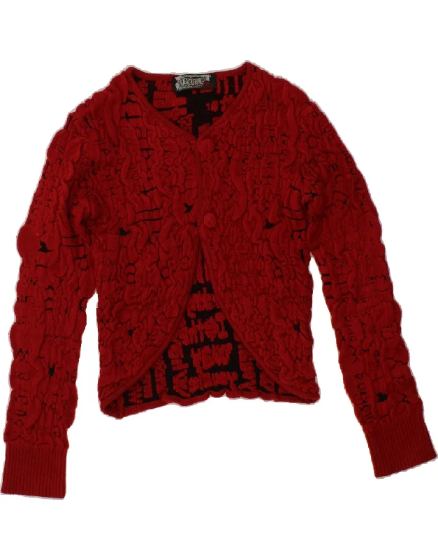 DESIGUAL Womens Crop Cardigan Sweater UK 18 XL Red Acrylic