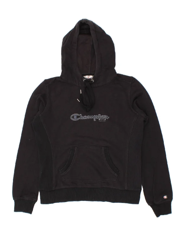 Deal Zone CHAMPION Womens Heritage Classics Graphic Hoodie Jumper UK 14 Medium Black
