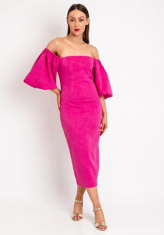 Daily Deals Casting Embossed Leaf Print Midi Pencil Dress, Fuchsia