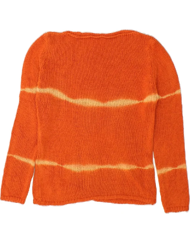 VINTAGE Womens Boat Neck Jumper Sweater UK 18 XL Orange Striped Acrylic