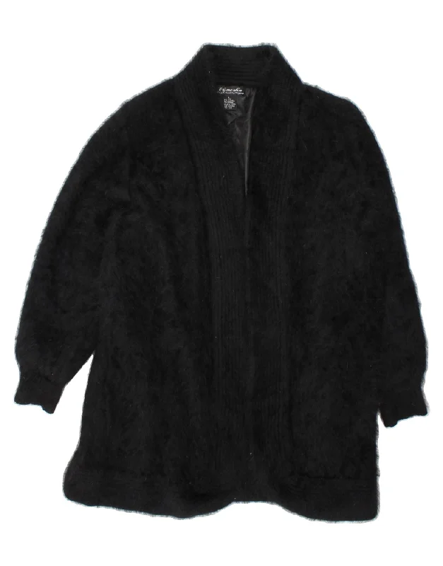 VENESHA Womens Longline Open Cardigan Sweater UK 16 Large Black Angora