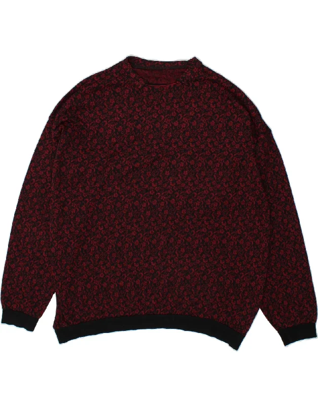 VINTAGE Womens Polo Neck Jumper Sweater UK 20 2XL Maroon Floral