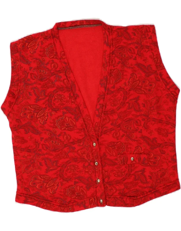 VINTAGE Womens Crop Sleeveless Cardigan Sweater UK 14 Large Red Paisley