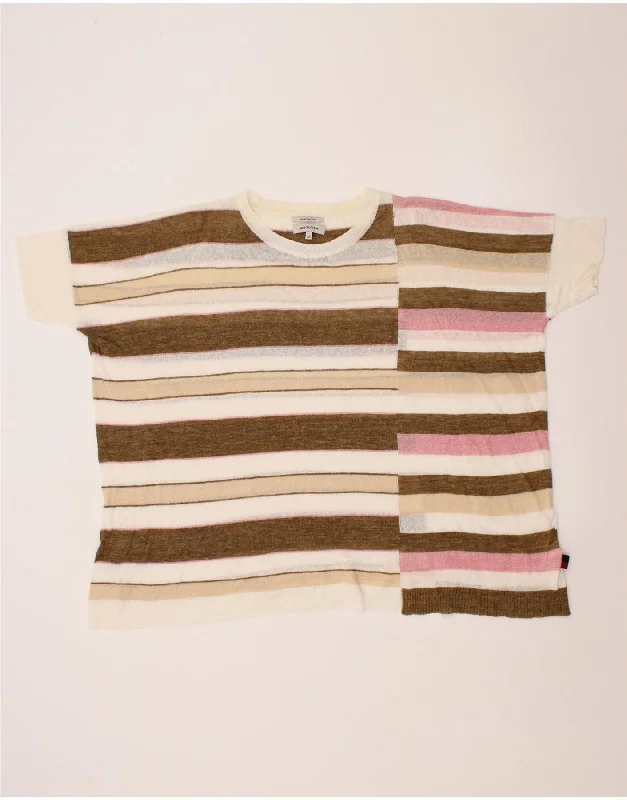 Deal Zone WOOLRICH Womens Oversized Crew Neck Jumper Sweater UK 6 XS Grey Striped