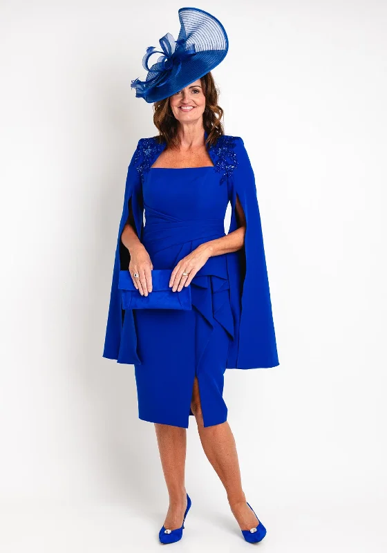 Price Smash Veni Infantino Sequin Embellished Cape Sleeve Midi Dress, Royal Blue