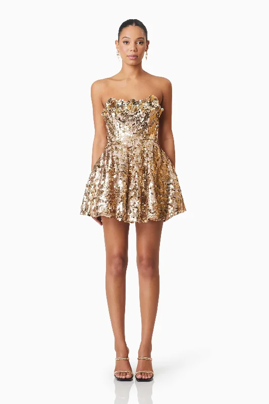 TIME-Limited Offer Alisha Strapless Fit & Flare Mini Dress In Gold