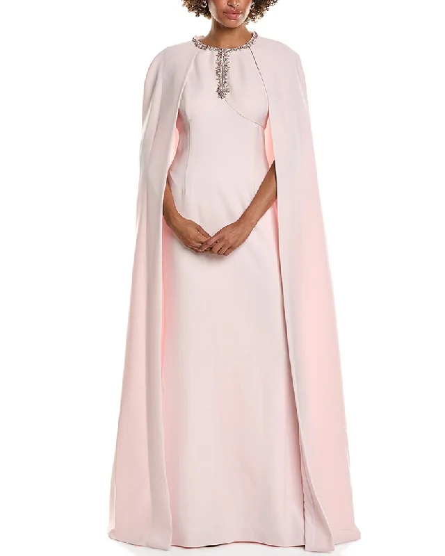 Take Advantage Teri Jon by Rickie Freeman Crepe Jewel Trim Keyhole Gown