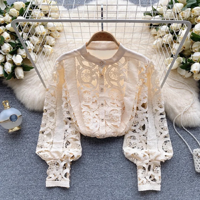 Weekend Flash Sale lace shirt for women round neck top      S4637