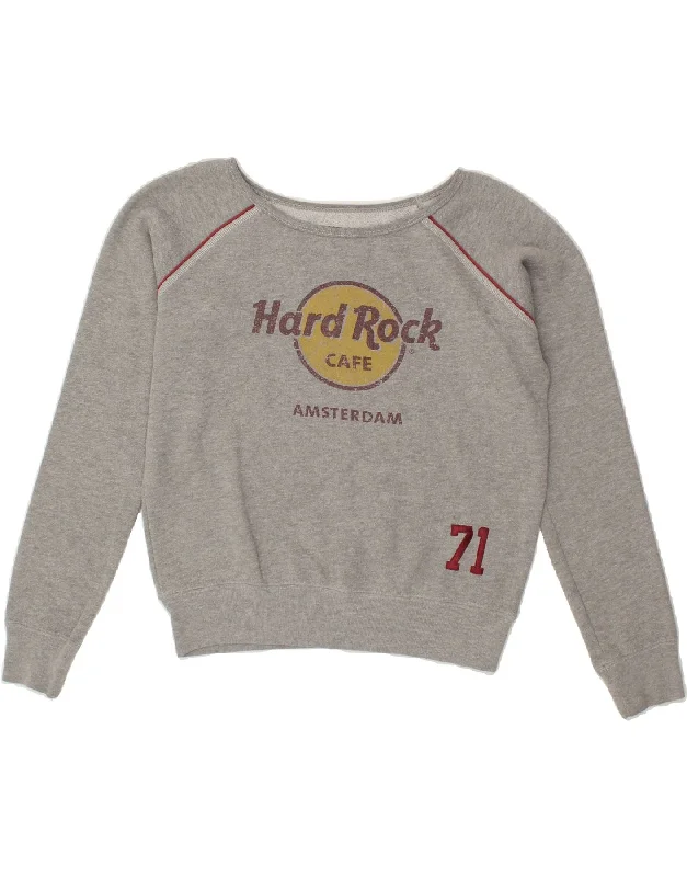 Super Sale HARD ROCK CAFE Womens Amsterdam Sweatshirt Jumper UK 14 Medium Grey Cotton