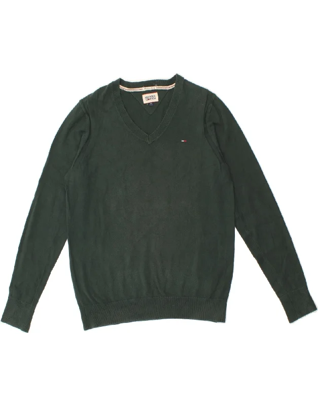 Super Deal TOMMY HILFIGER Womens V-Neck Jumper Sweater UK 18 XL Green Cotton
