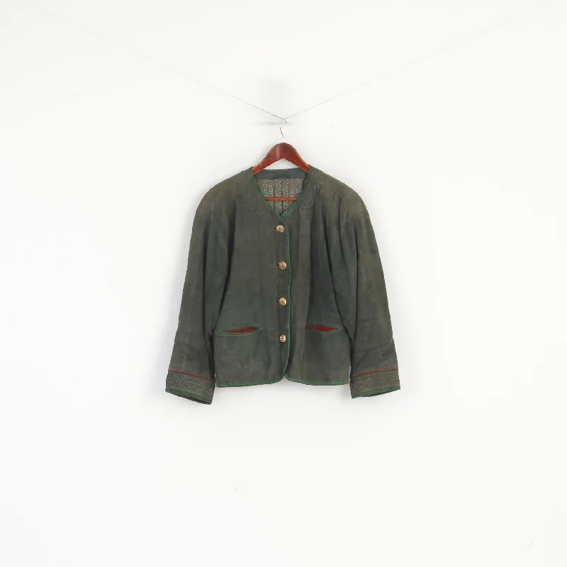Low Prices Zeiler Women 38 M Jacket Green Vintage Germany Velour Buttoned Shoulder Pads Top