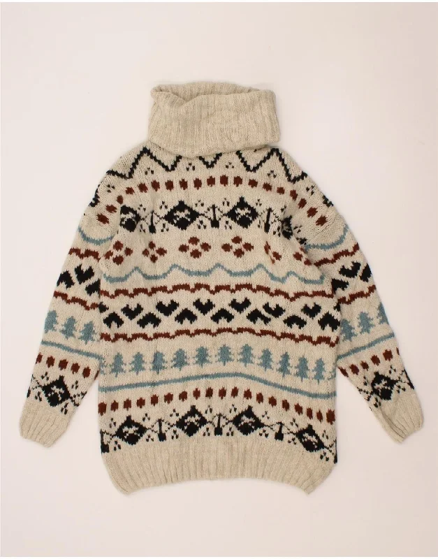 Mega Deal PIAZZA ITALIA Womens Roll Neck Jumper Sweater UK 14 Medium Beige Fair Isle