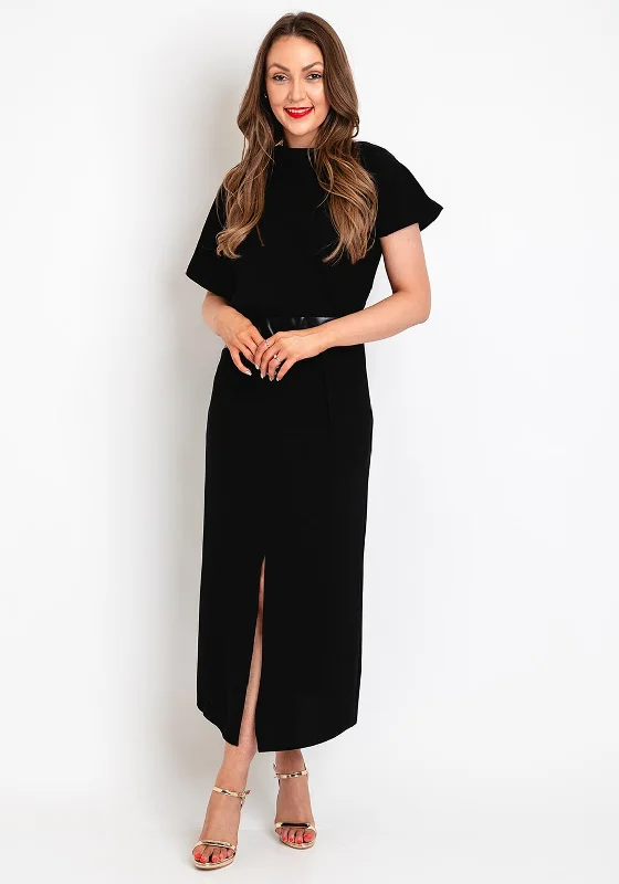 Price Slash Kameya Faux Leather Banded Waist Maxi Dress, Black