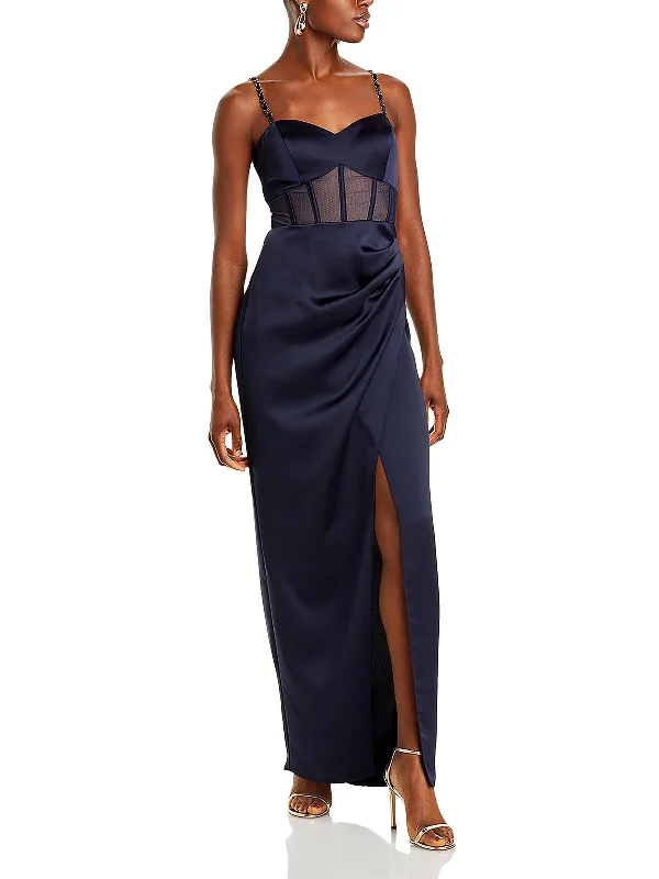 Sneak Peek Sale Womens Satin Illusion Evening Dress