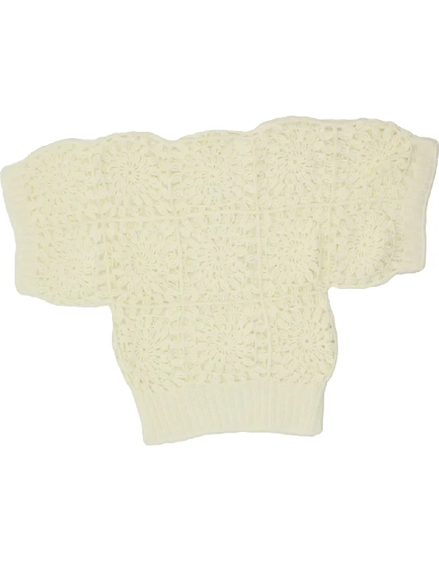 VINTAGE Womens Crochet Boat Neck Jumper Sweater UK 10 Small Off White