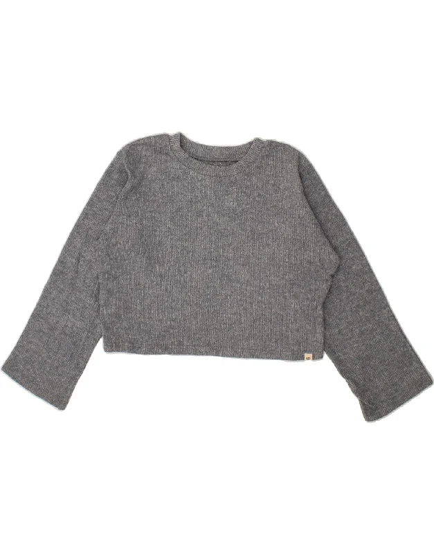 RIP CURL Womens Oversized Crop Boat Neck Jumper Sweater UK 10 Small Grey