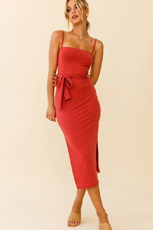 Year-End Sale Serenade Me Square Neckline Side Split Midi Dress Rose