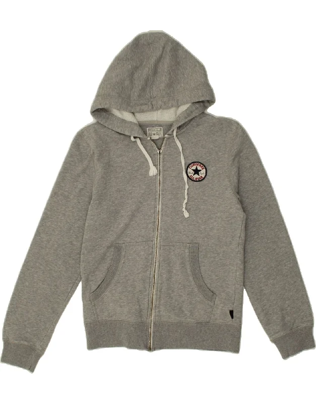 CONVERSE Womens Zip Hoodie Sweater UK 10 Small Grey Cotton