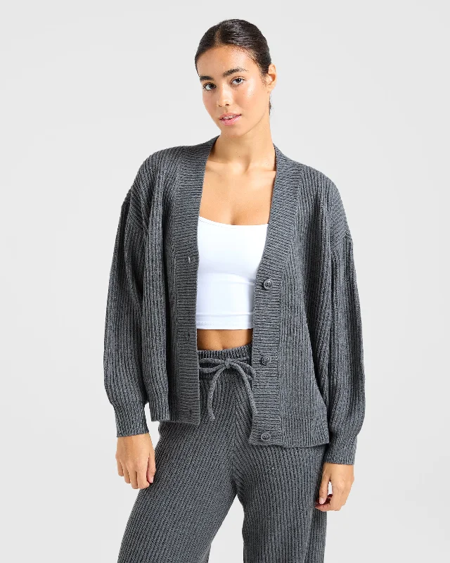 Lounge Oversized Knit Cardigan - Charcoal