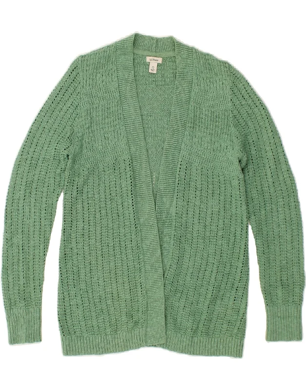 L.L.BEAN Womens Open Cardigan Sweater UK 6 XS Green Cotton