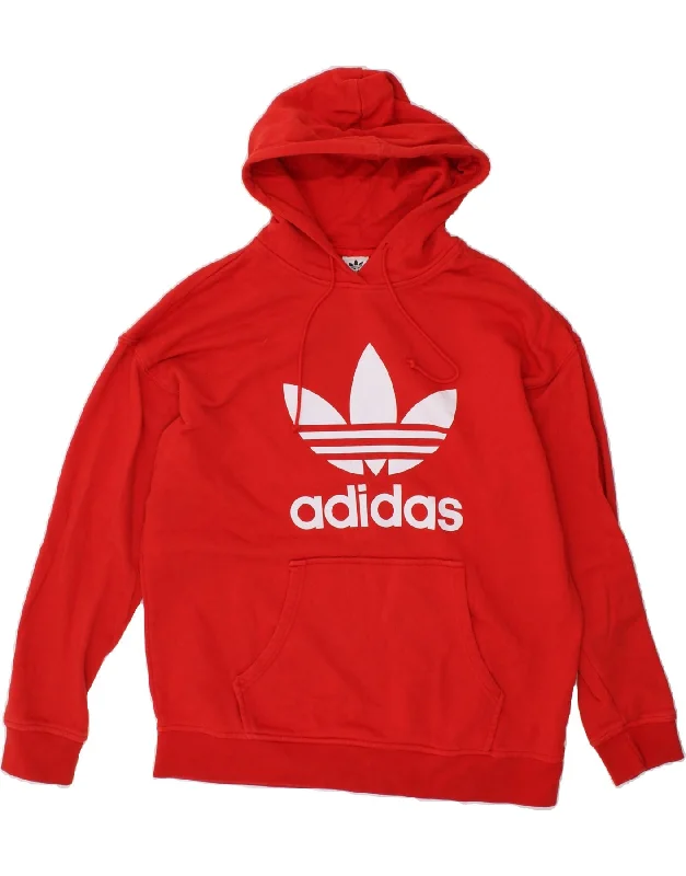 ADIDAS Womens Oversized Graphic Hoodie Jumper UK 14 Large Red Cotton